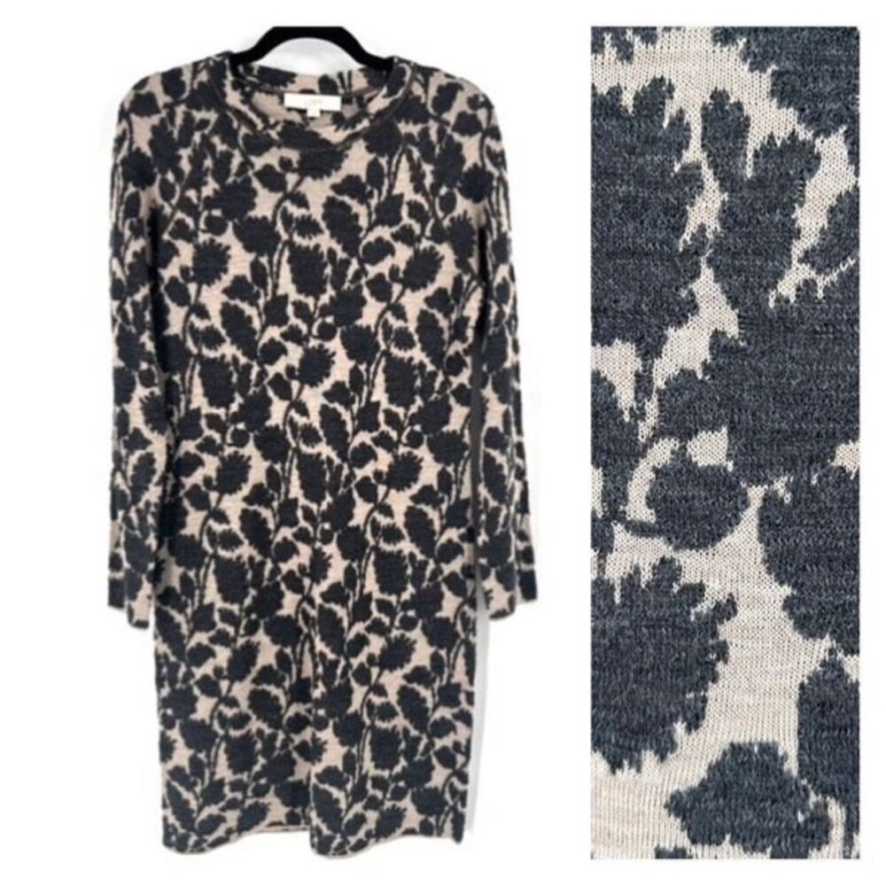 Ann Taylor Black and Cream Floral Midi Dress
